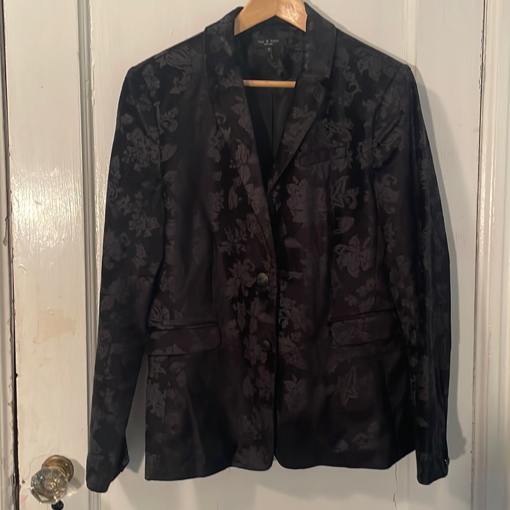 Rag & Bone classic fit black on black velvet floral blazer